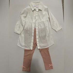 Zara Baby Girl Set - White Peplum Button-Down & Pink Bow Leggings - Size 24M